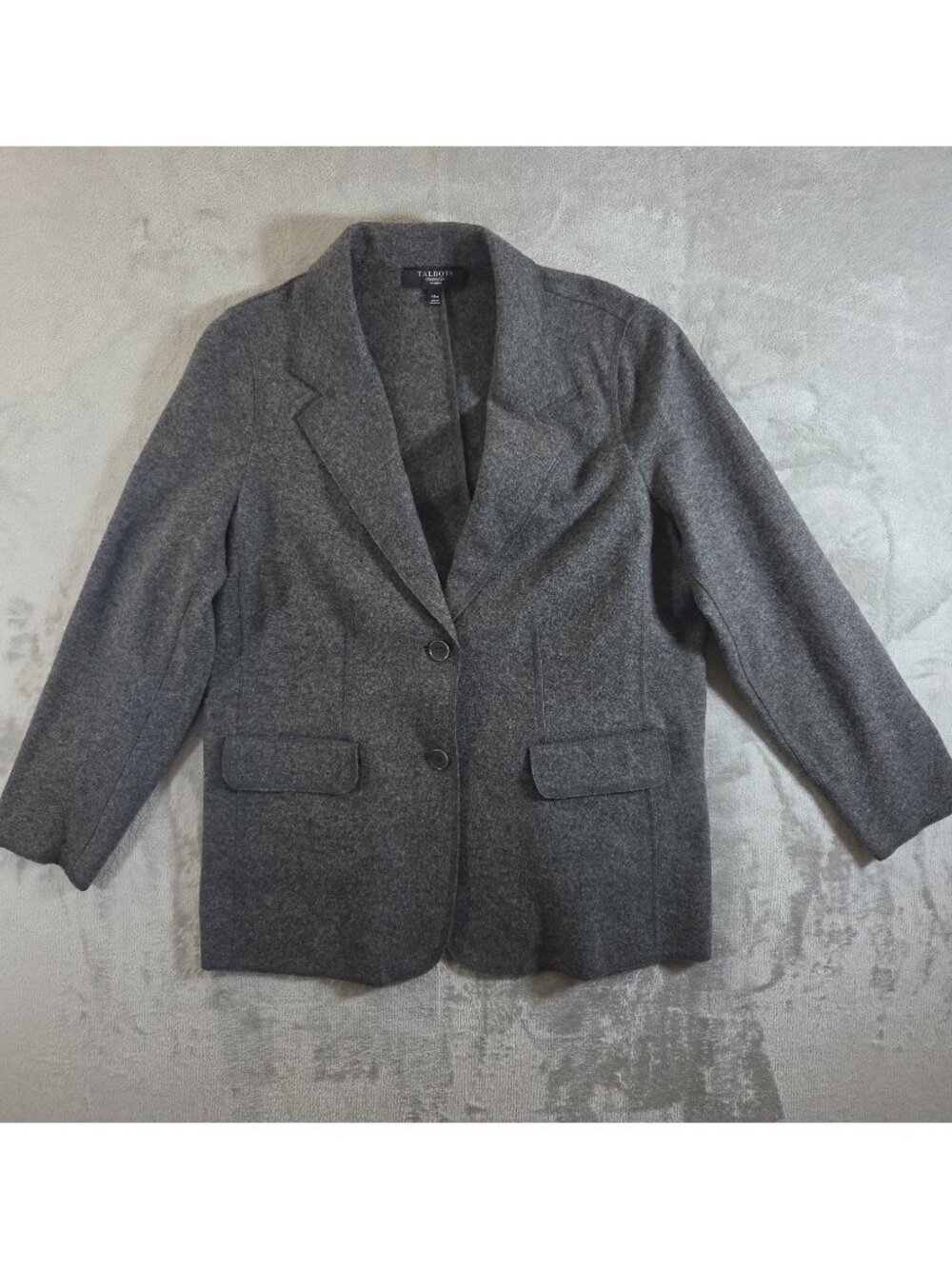 Talbots Wool Gray Button Jacket Blazer Cardigan 14W Preppy Career Academia NWOT